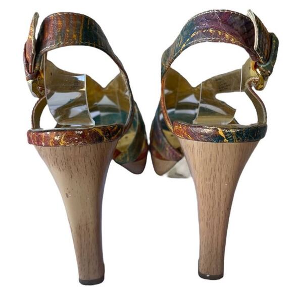 BCBGirls Pure Style Strappy Multicolor 4.5 inch heels, Sz 7.5B - Picture 3 of 7